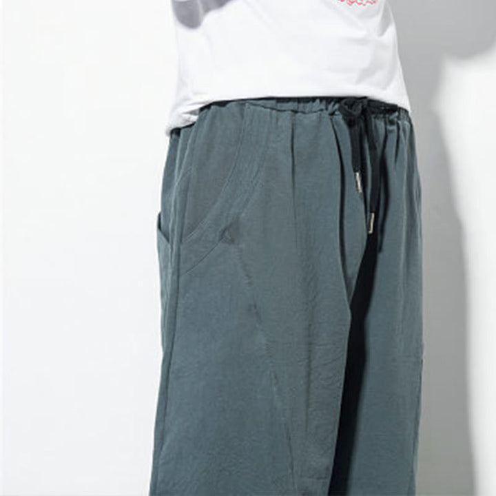 Buddha Stones Casual Men's Solid Color Cotton Drawstring Pants With Pockets