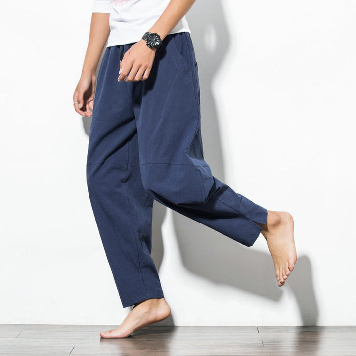 Buddha Stones Casual Men's Solid Color Cotton Drawstring Pants With Pockets