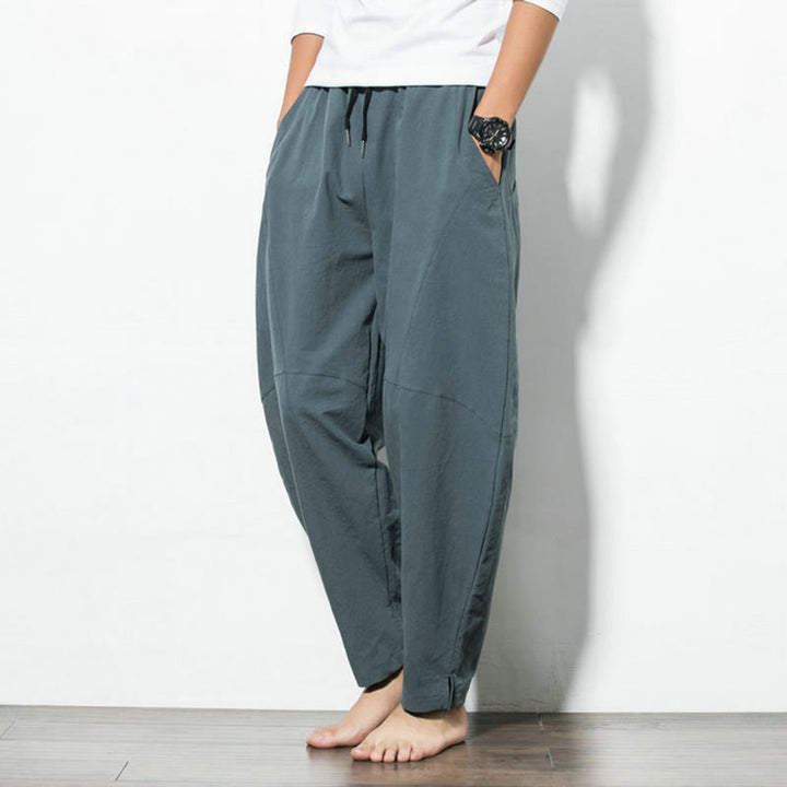 Buddha Stones Casual Men's Solid Color Cotton Drawstring Pants With Pockets