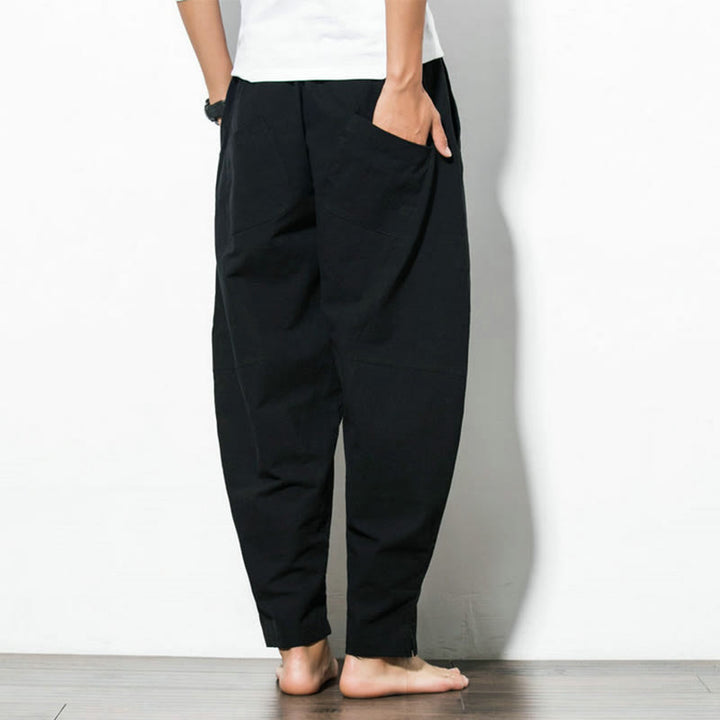 Buddha Stones Casual Men's Solid Color Cotton Drawstring Pants With Pockets