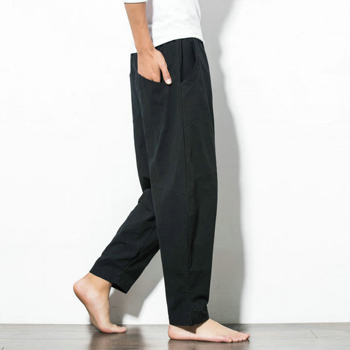 Buddha Stones Casual Men's Solid Color Cotton Drawstring Pants With Pockets