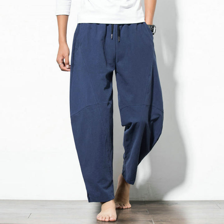 Buddha Stones Casual Men's Solid Color Cotton Drawstring Pants With Pockets