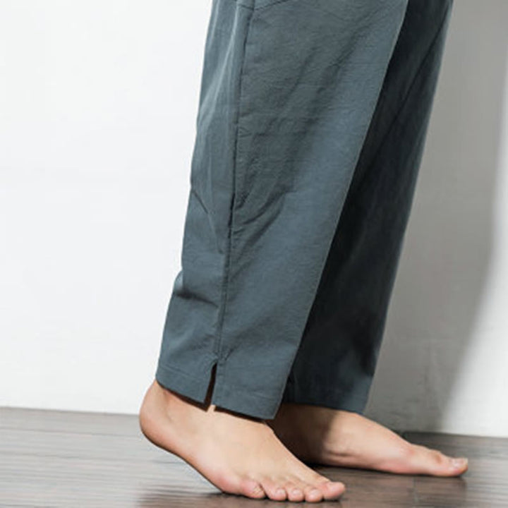 Buddha Stones Casual Men's Solid Color Cotton Drawstring Pants With Pockets