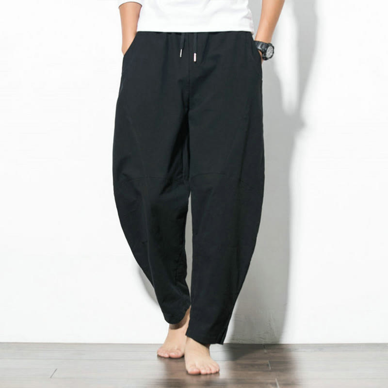 Buddha Stones Casual Men's Solid Color Cotton Drawstring Pants With Pockets