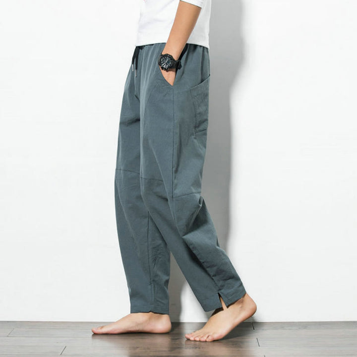 Buddha Stones Casual Men's Solid Color Cotton Drawstring Pants With Pockets