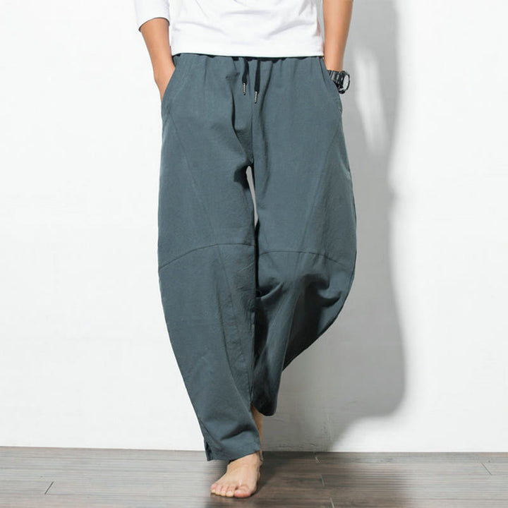 Buddha Stones Casual Men's Solid Color Cotton Drawstring Pants With Pockets