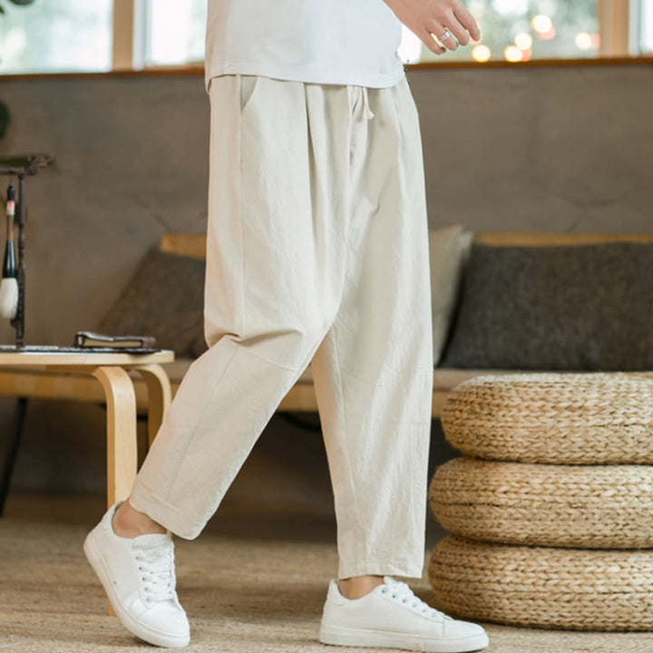 Buddha Stones Summer Men's Cotton Linen Pants With Pockets