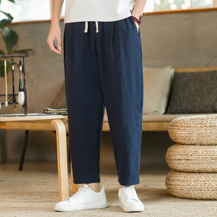 Buddha Stones Summer Men's Cotton Linen Pants With Pockets