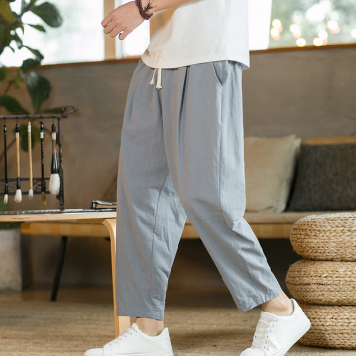 Buddha Stones Summer Men's Cotton Linen Pants With Pockets