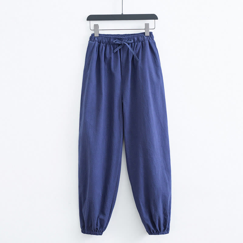 Buddha Stones Solid Color Cotton Linen Casual Men's Harem Pants With Pockets - SteelBlue - US/UK/AU44，EU54 (4XL) - image 9