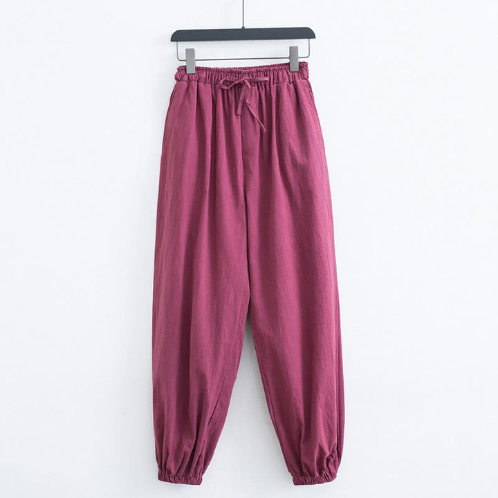 Buddha Stones Solid Color Cotton Linen Casual Men's Harem Pants With Pockets - LightCoral - US/UK/AU44，EU54 (4XL) - image 11