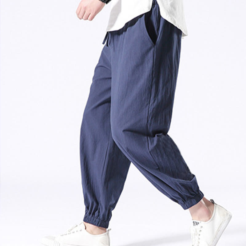 Buddha Stones Solid Color Cotton Linen Casual Men's Harem Pants With Pockets - image 10