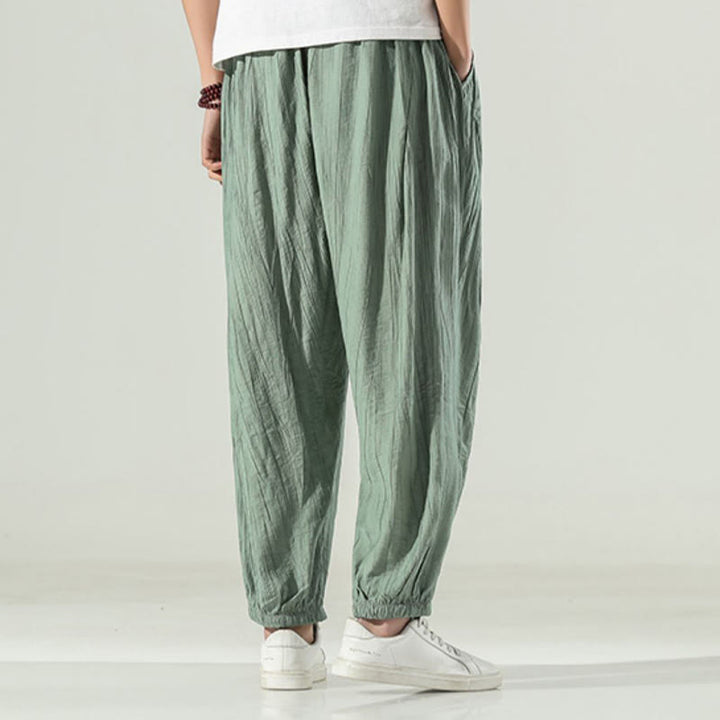 Buddha Stones Cotton Linen Men's Drawstring Harem Pants With Pockets