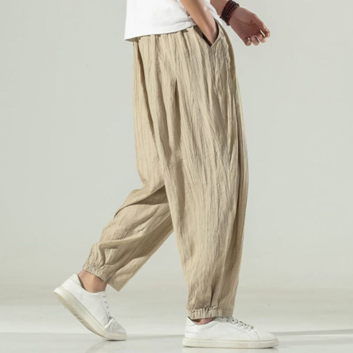 Buddha Stones Cotton Linen Men's Drawstring Harem Pants With Pockets