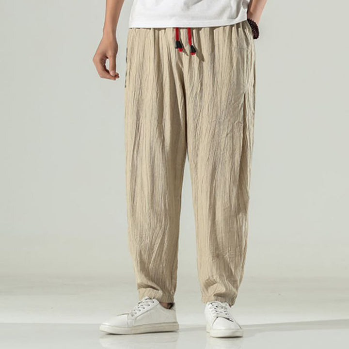 Buddha Stones Cotton Linen Men's Drawstring Harem Pants With Pockets