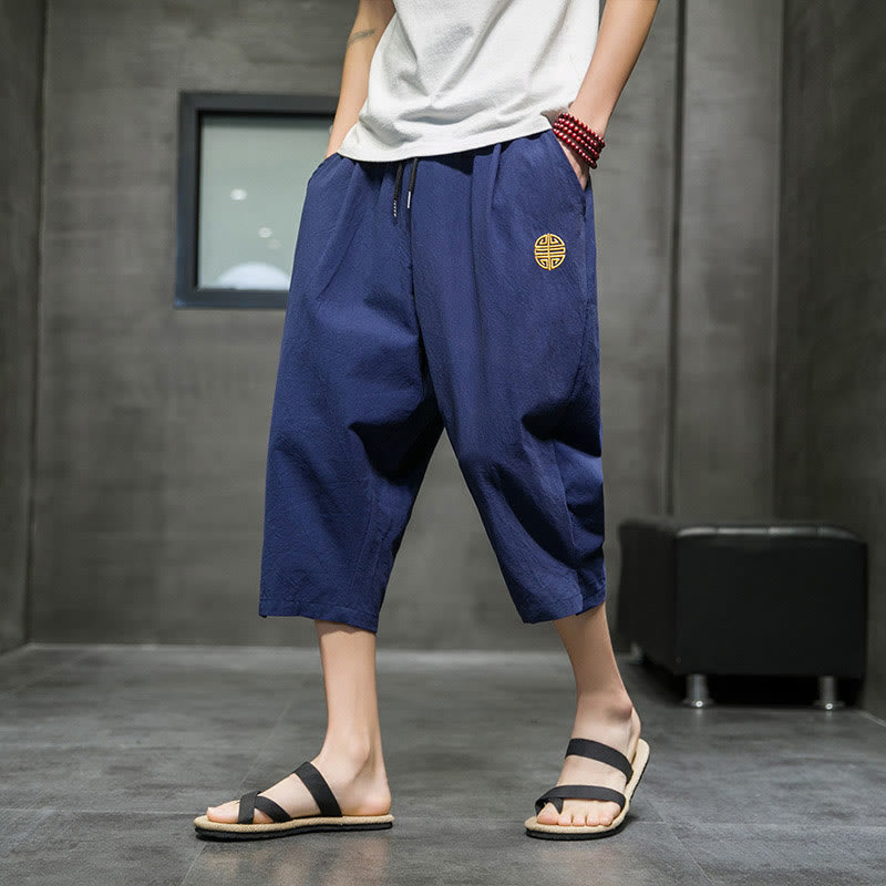 Buddha Stones Summer Men's Drawstring Cropped Pants With Pockets - SteelBlue - US/UK/AU44，EU54 (5XL) - image 0