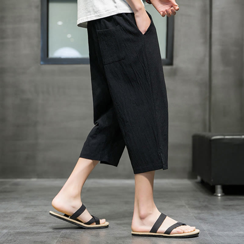 Buddha Stones Summer Men's Drawstring Cropped Pants With Pockets - image 12