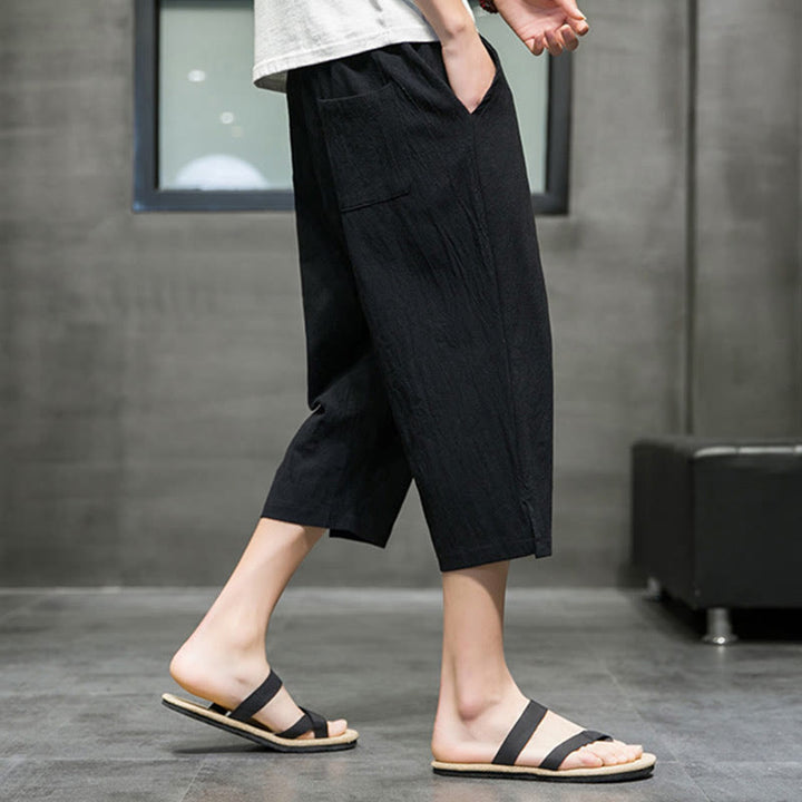 Buddha Stones Summer Men's Drawstring Cropped Pants With Pockets - image 12