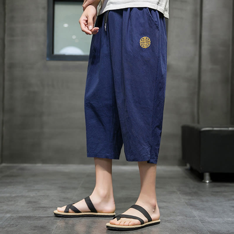 Buddha Stones Summer Men's Linen Drawstring Cropped Pants With Pockets - image 6