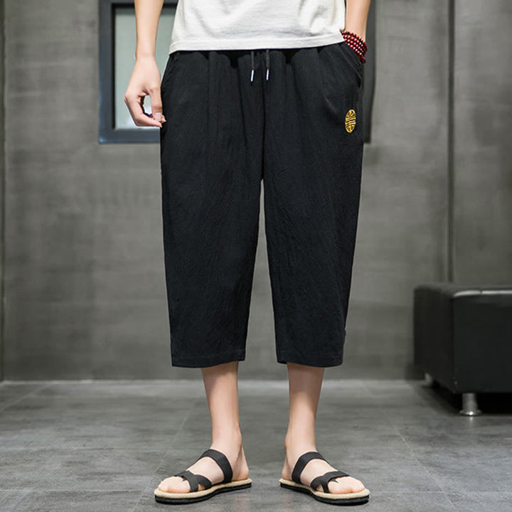 Buddha Stones Summer Men's Linen Drawstring Cropped Pants With Pockets - image 13