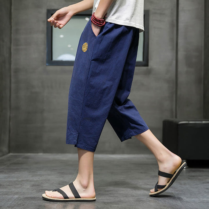 Buddha Stones Summer Men's Drawstring Cropped Pants With Pockets - image 7