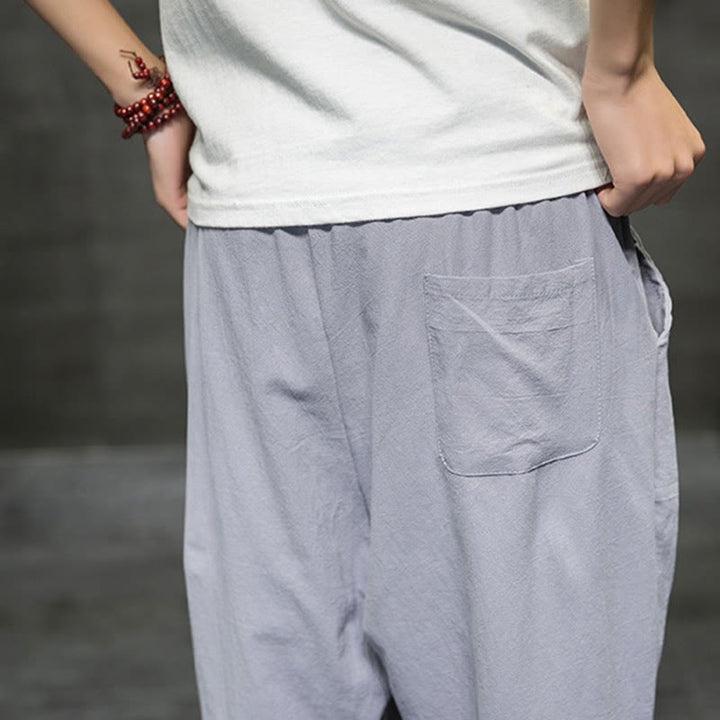 Buddha Stones Summer Men's Linen Drawstring Cropped Pants With Pockets - image 27