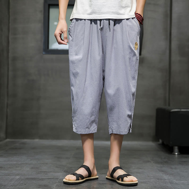 Buddha Stones Summer Men's Drawstring Cropped Pants With Pockets - image 22