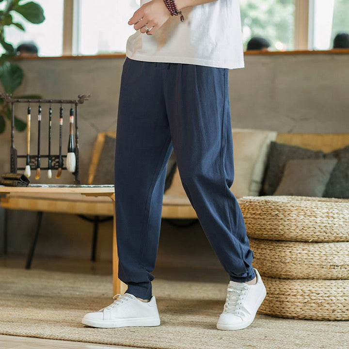 Buddha Stones Summer Plain Men's Cotton Linen Tapered Pants With Pockets - SteelBlue - US/UK/AU48，EU58(5XL)  - image 28