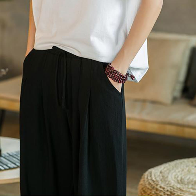 Buddha Stones Summer Plain Men's Cotton Linen Tapered Pants With Pockets - image 26