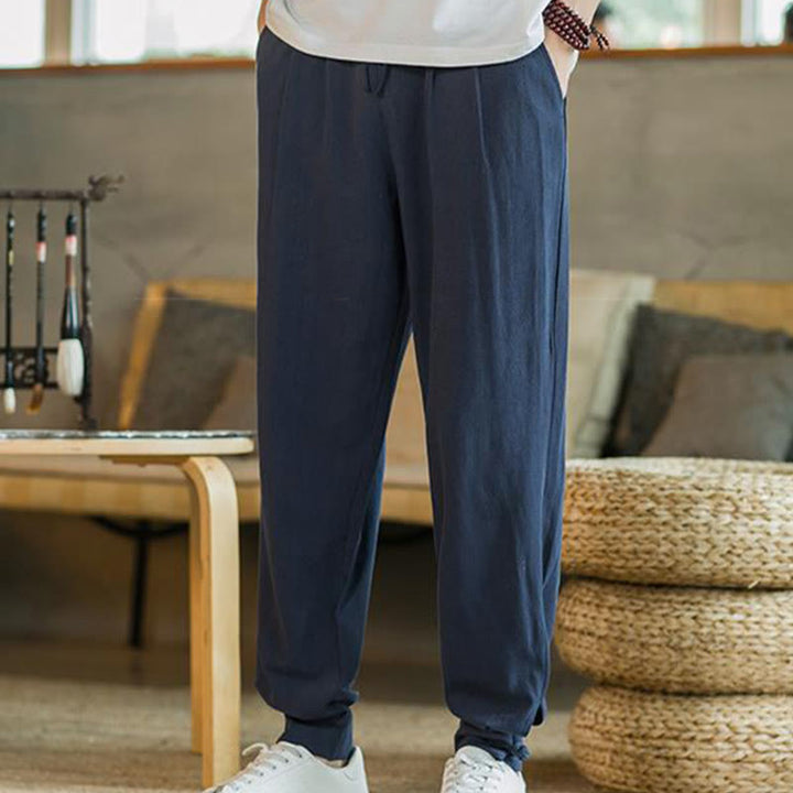 Buddha Stones Summer Plain Men's Cotton Linen Tapered Pants With Pockets - image 33