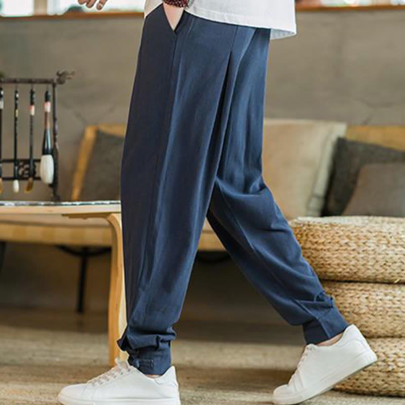 Buddha Stones Summer Plain Men's Cotton Linen Tapered Pants With Pockets - image 31