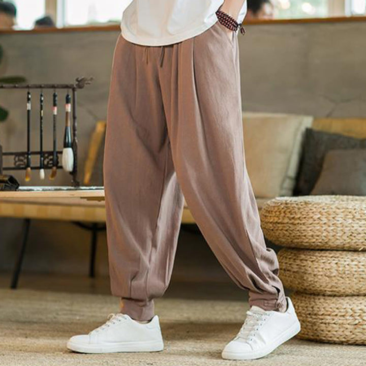 Buddha Stones Summer Plain Men's Cotton Linen Tapered Pants With Pockets - image 11