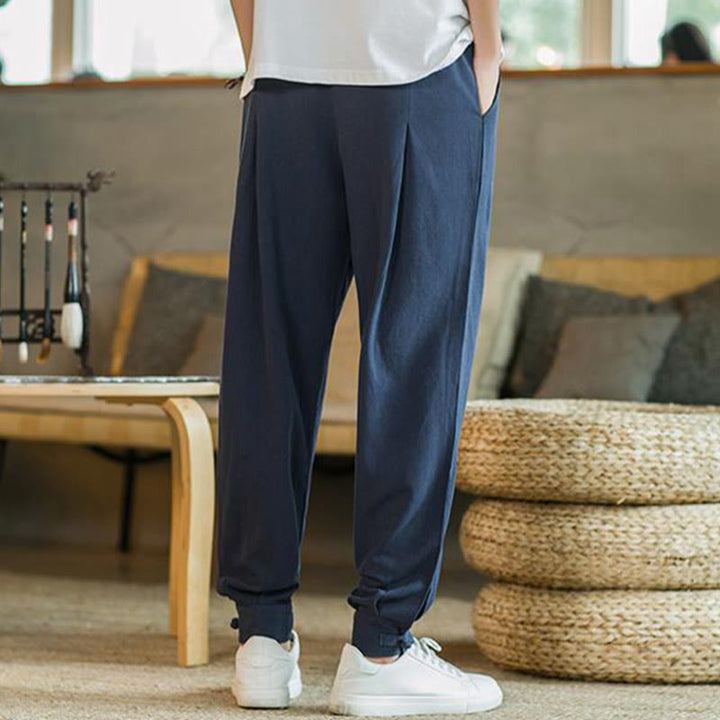 Buddha Stones Summer Plain Men's Cotton Linen Tapered Pants With Pockets - image 30