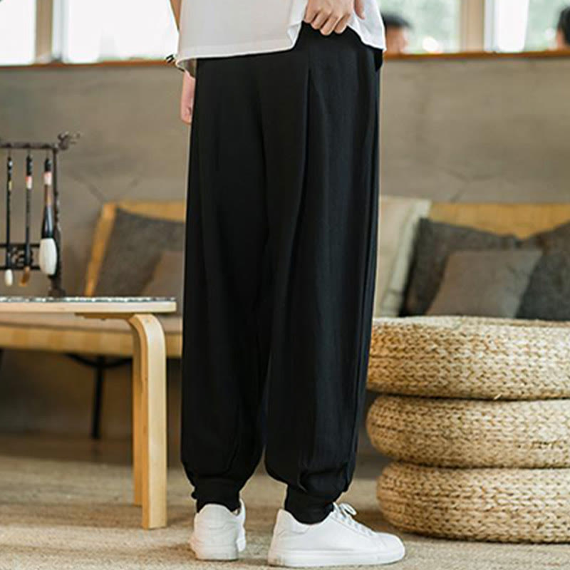 Buddha Stones Summer Plain Men's Cotton Linen Tapered Pants With Pockets - image 20
