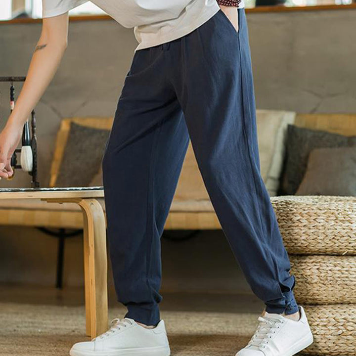 Buddha Stones Summer Plain Men's Cotton Linen Tapered Pants With Pockets - image 32