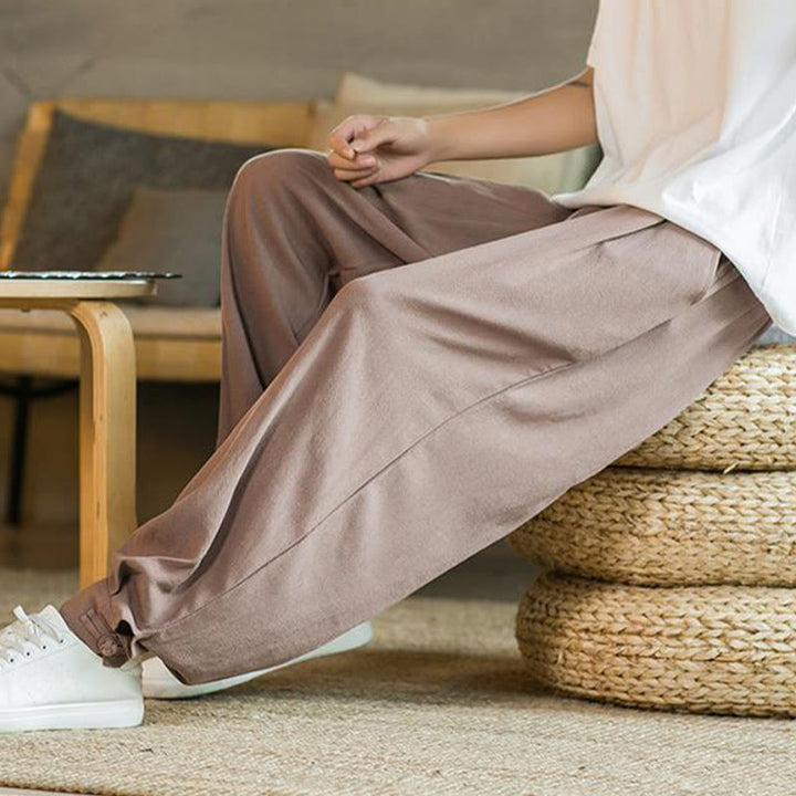 Buddha Stones Summer Plain Men's Cotton Linen Tapered Pants With Pockets - image 14