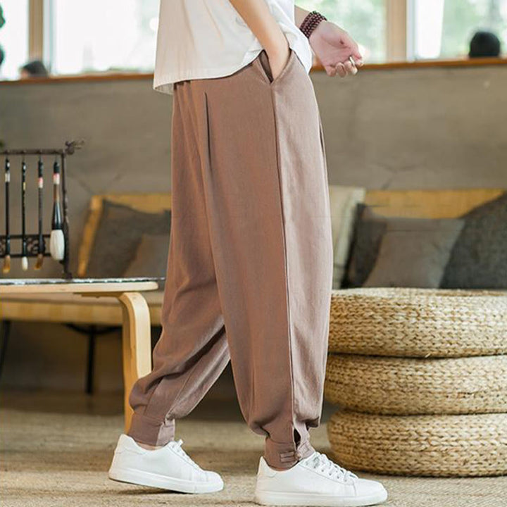 Buddha Stones Summer Plain Men's Cotton Linen Tapered Pants With Pockets - image 13