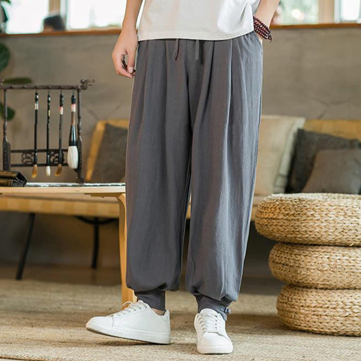 Buddha Stones Summer Plain Men's Cotton Linen Tapered Pants With Pockets - image 9