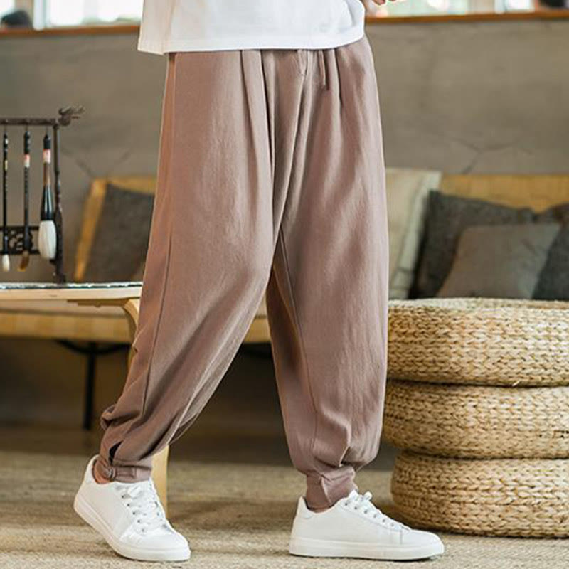 Buddha Stones Summer Plain Men's Cotton Linen Tapered Pants With Pockets - image 15