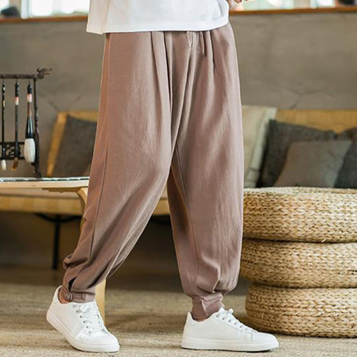 Buddha Stones Summer Plain Men's Cotton Linen Tapered Pants With Pockets - image 15