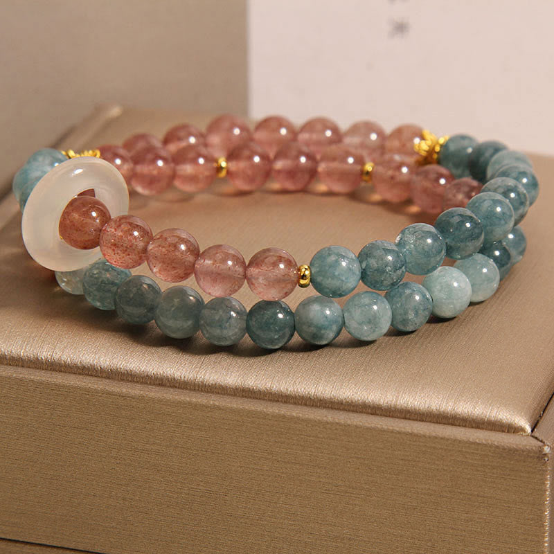 Buddha Stones Jade Strawberry Quartz Abundance Luck Bracelet