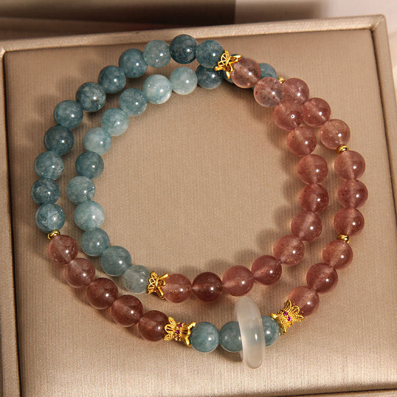 Buddha Stones Jade Strawberry Quartz Abundance Luck Bracelet