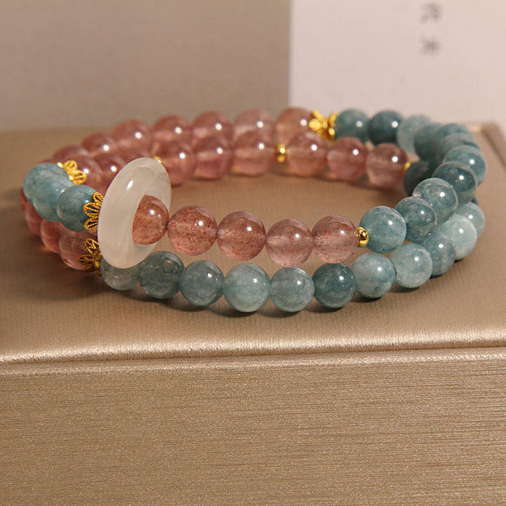 Buddha Stones Jade Strawberry Quartz Abundance Luck Bracelet