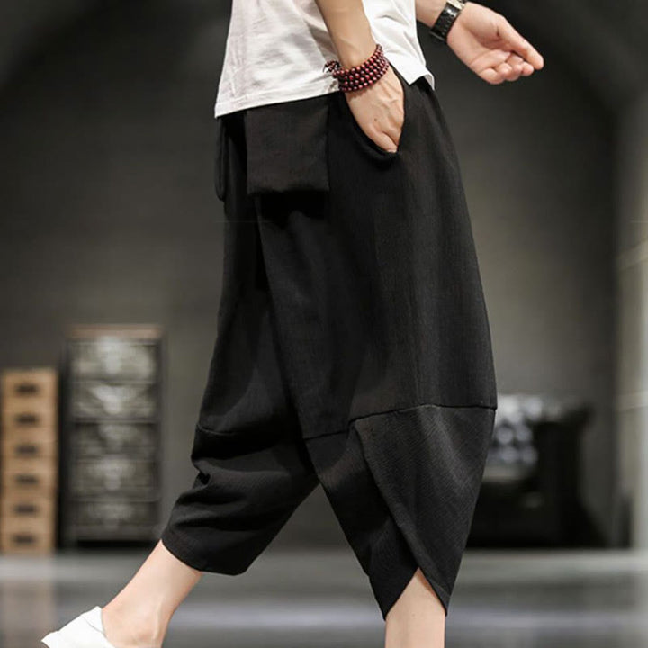 Buddha Stones Summer Solid Men's Cotton Linen Cropped Pants With Pockets - image 28