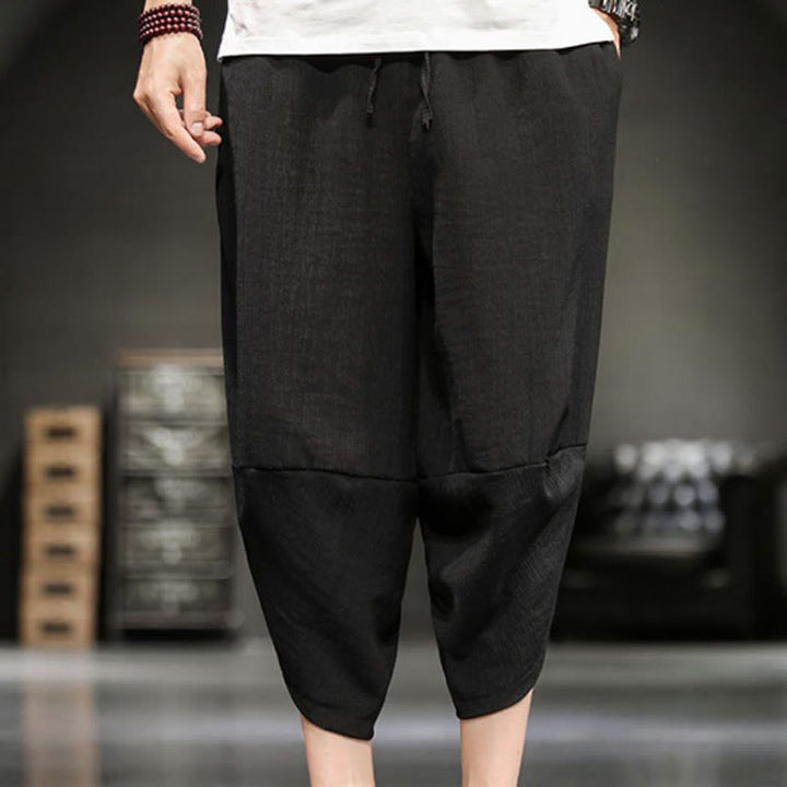 Buddha Stones Summer Solid Men's Cotton Linen Cropped Pants With Pockets - image 30