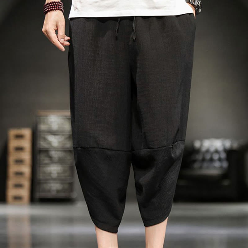 Buddha Stones Summer Solid Men's Cotton Linen Cropped Pants With Pockets - image 31