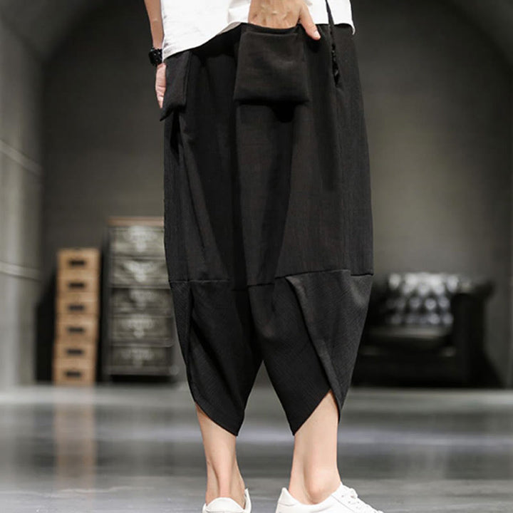 Buddha Stones Summer Solid Men's Cotton Linen Cropped Pants With Pockets - image 27