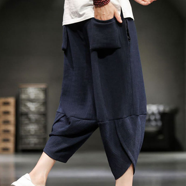 Buddha Stones Summer Solid Men's Cotton Linen Cropped Pants With Pockets - image 19