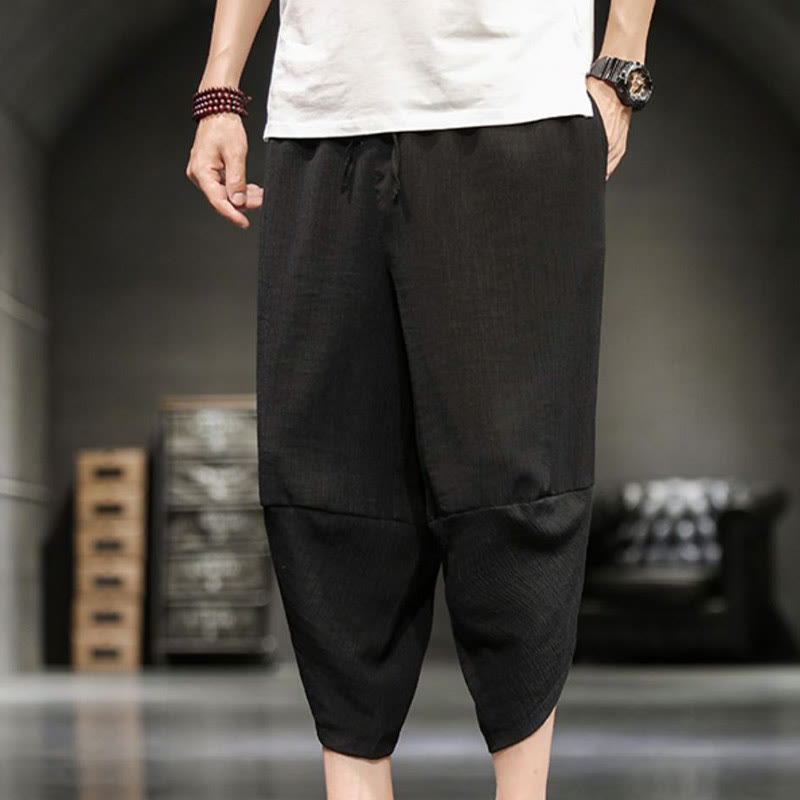 Buddha Stones Summer Solid Men's Cotton Linen Cropped Pants With Pockets - image 30