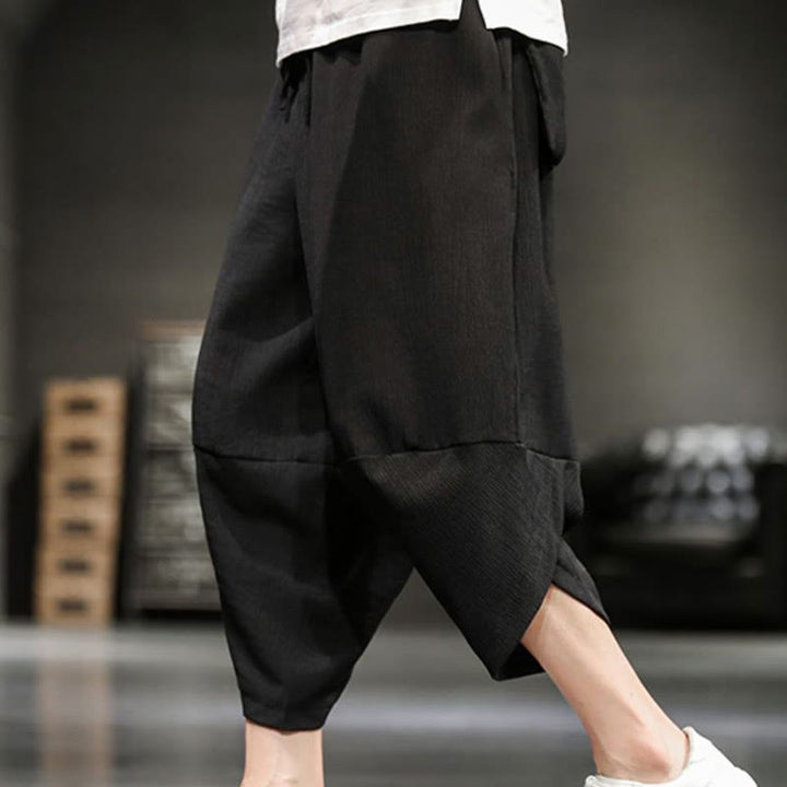 Buddha Stones Summer Solid Men's Cotton Linen Cropped Pants With Pockets - Black - US/UK/AU46，EU56 (5XL)  - image 24